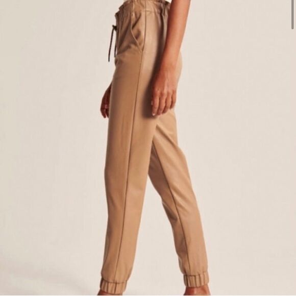 Abercrombie & Fitch Vegan Leather Tan Jogger Drawstring Paperbag Waist Size XL - Picture 2 of 10